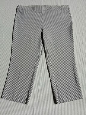 Anne Klein Womens XL Capri Crop Striped Pants Stretch Pull-On Gray White